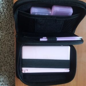 nintendo ds (baby pink), 2 game holders, games